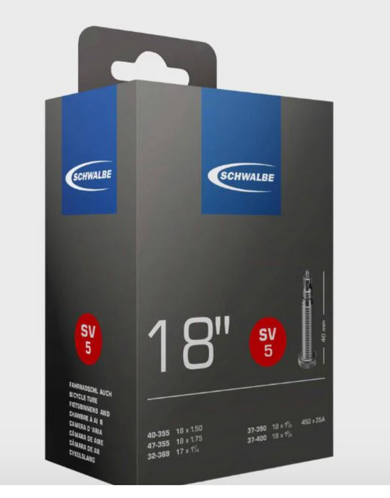 Schwalbe SV5 Presta Valve Tube 18 x 1.5-1.75 inch (355-369-390-400-450mm)