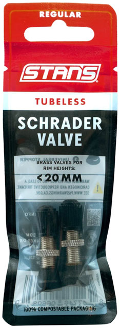 Stan's Tubeless Universal Valve Stems - Brass, Regular, Schrader, Pair